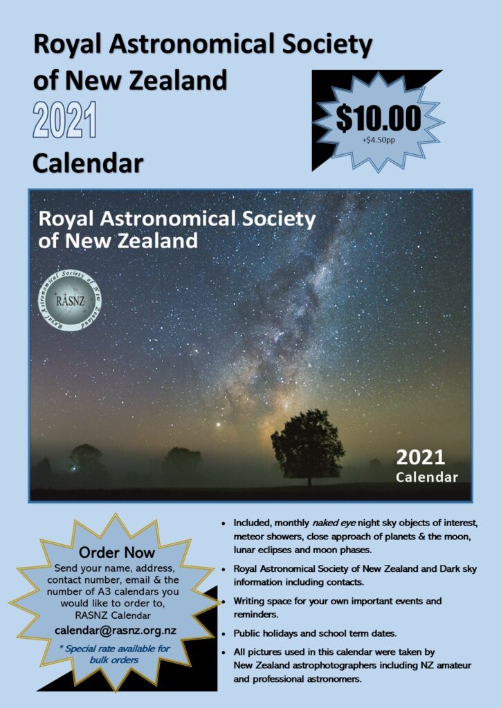 Rasnz 2021 Calendar Auckland Astronomical Society Inc